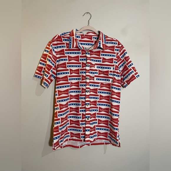 Other - Men’s Budweiser Short Sleeve Button Down with Back Beer Pocket